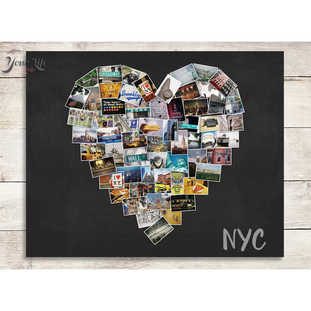 New York Photo Collage, Heart Shape Custom Photo Canvas Prints