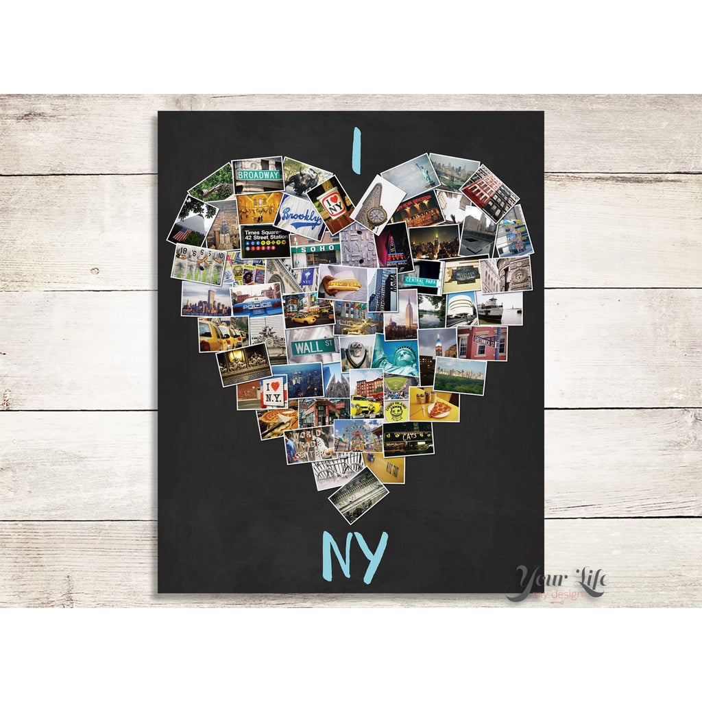 New York Photo Collage, Heart Shape Custom Photo Canvas Prints