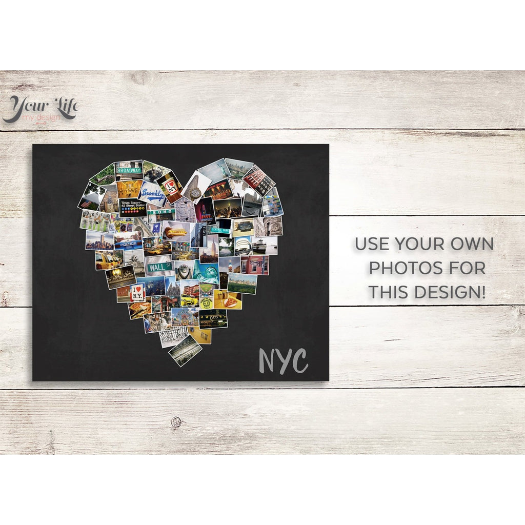 New York Photo Collage, Heart Shape Custom Photo Canvas Prints