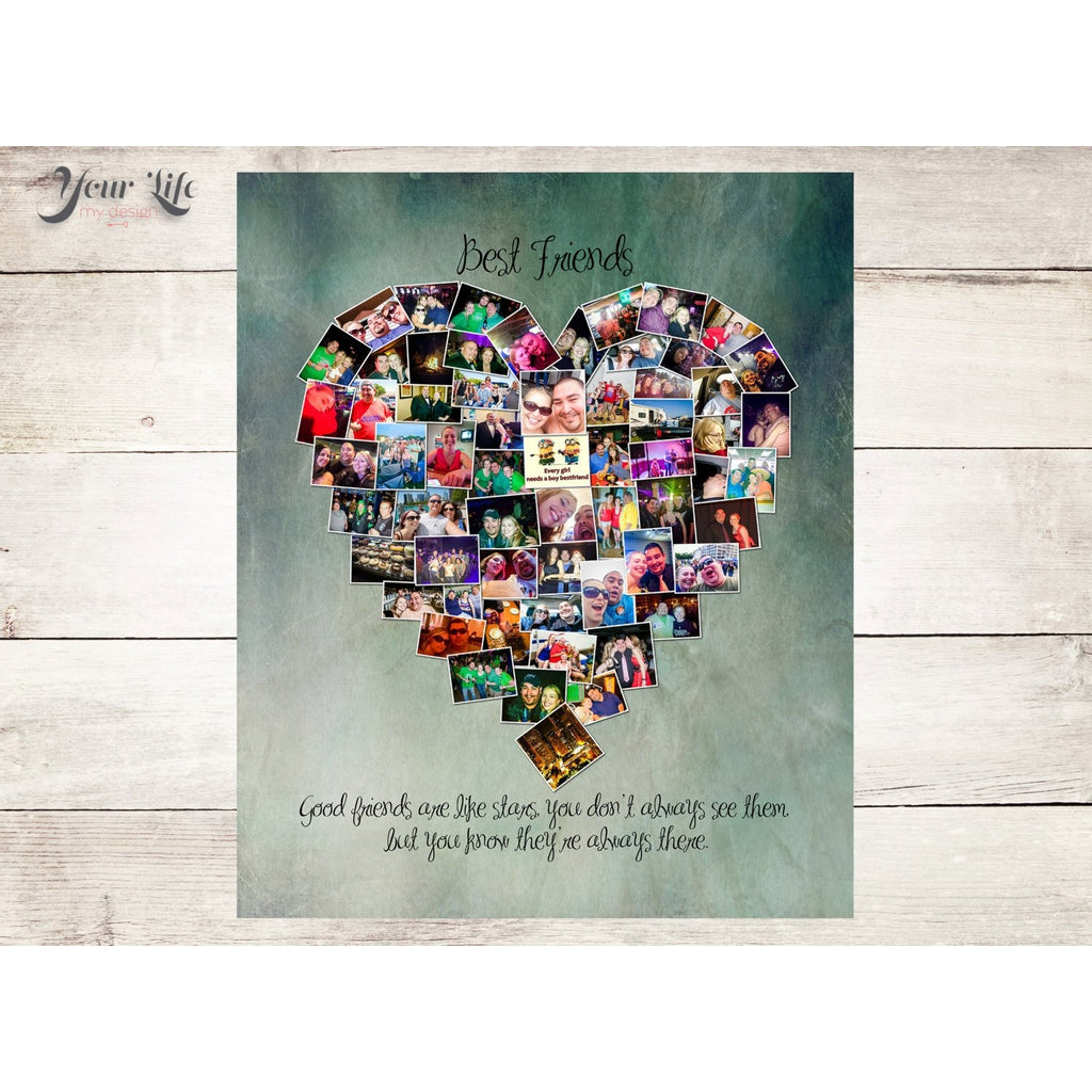 Best Friends Heart Photo Collage, Custom Best Friends Print Canvas Gifts