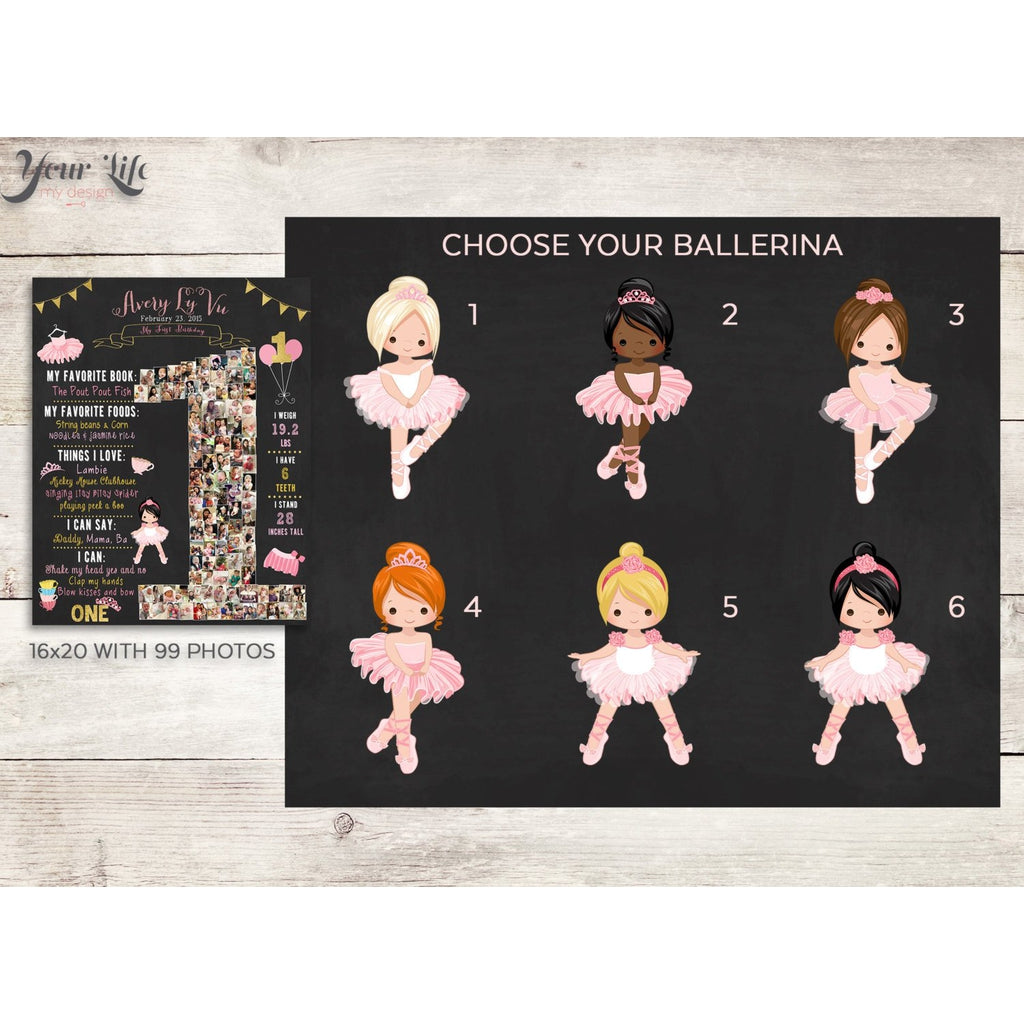 1st Birthday Photo CollageTutus - Tiaras, Teacups, Ballerina Party