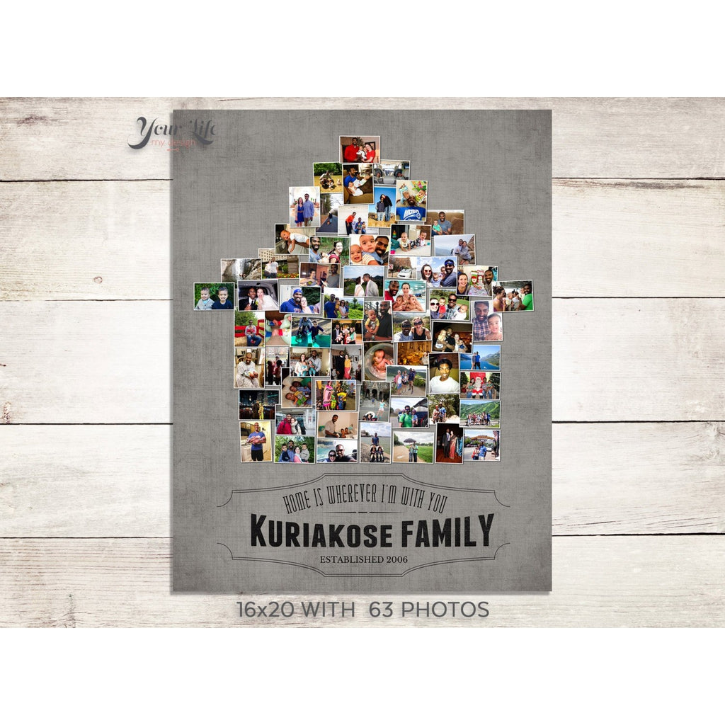 House Photo Collage, Personalized Family Home Print Framed Canvas