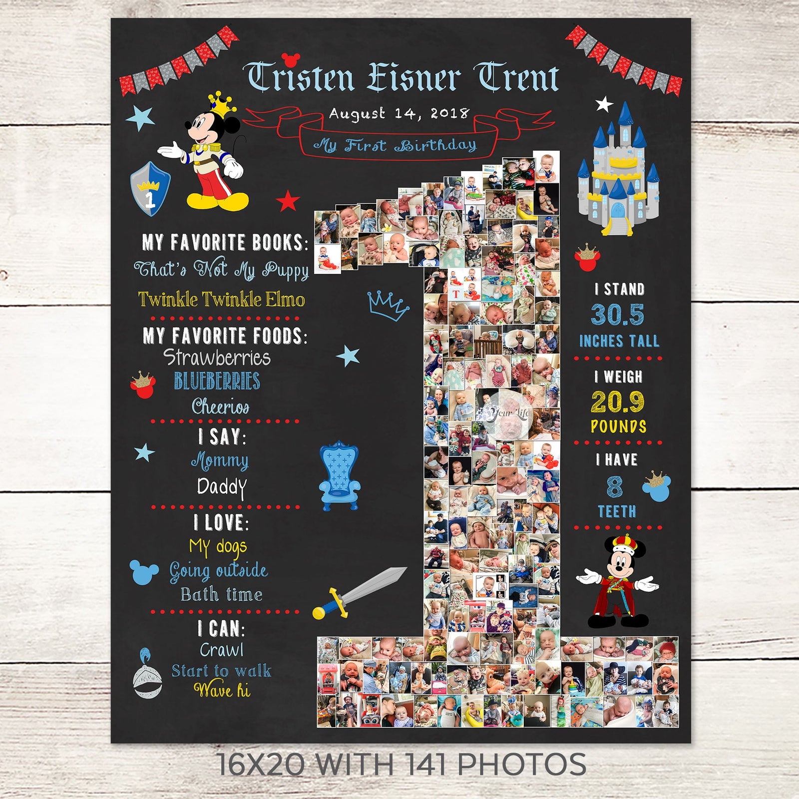 1st Birthday Photo Collage - Prince Mickey party | Photo Canvas Prints