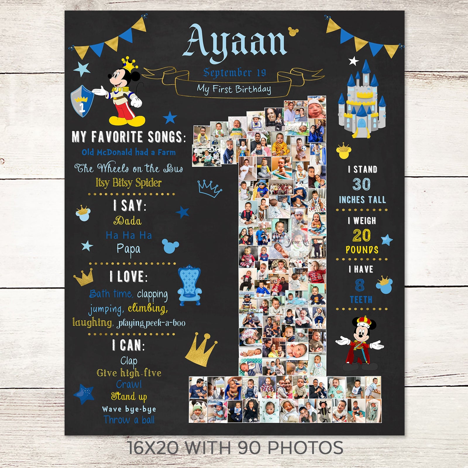 1st Birthday Photo Collage - Prince Mickey party | Photo Canvas Prints