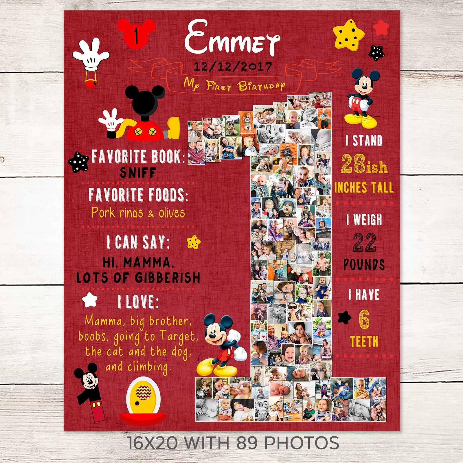 1st Birthday Photo Collage - Mickey Mouse Party, red | Photo Canvas Prints
