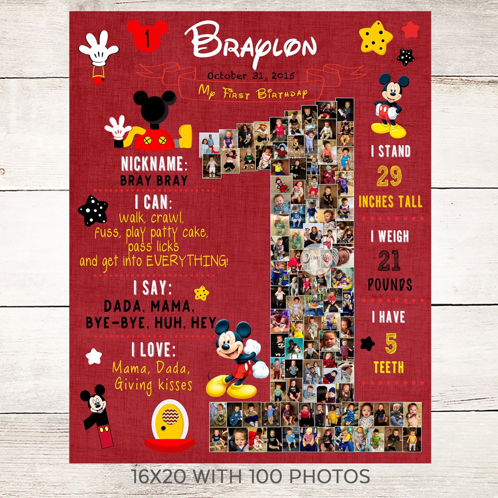 1st Birthday Photo Collage - Mickey Mouse Party, red | Photo Canvas Prints