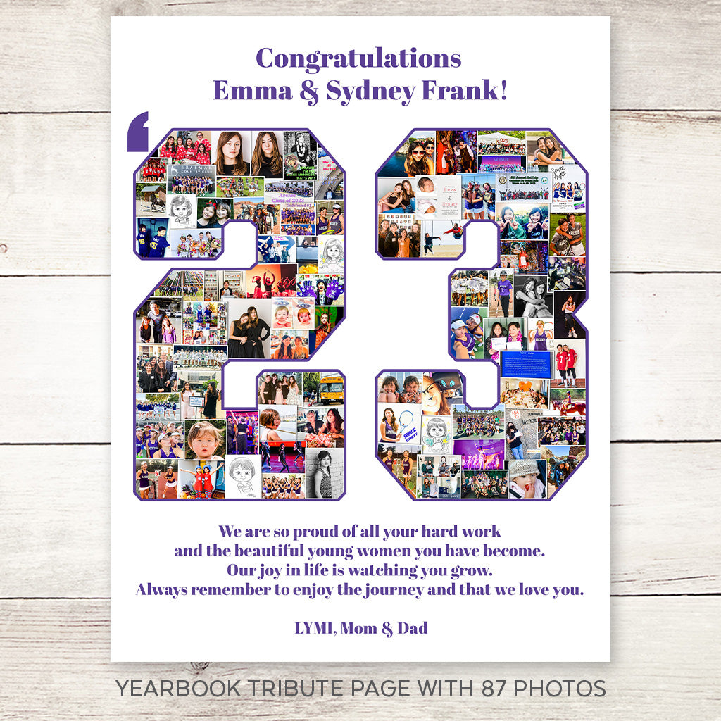 Custom senior yearbook photo collage page design for high school graduation tribute