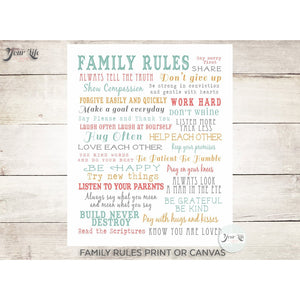Family Rules Word Art, Family Wall Art, Family Art Poster, Family Art, Family Rules, Canvas Wall Art - Mom Valentines Day Gift