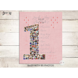 1st Anniversary, Number "1" with 'Hanging Stars' Photo Collage