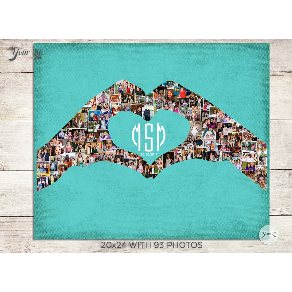 Hands-In Heart Photo Collage, Heart Hands Shape Custom Photo Canvas Prints