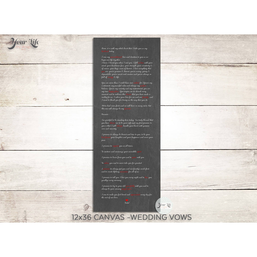 Wedding Vows on Canvas, Wedding Vow Art, Custom Vows, Anniversary Gift, Wedding Gift, Valentines Day Vows - Display at your Wedding
