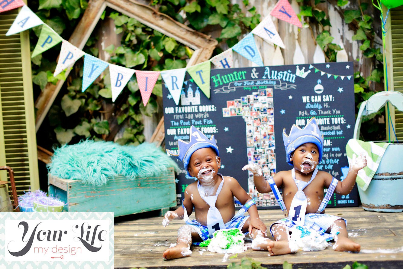 Twins 1st Birthday Photo Collage - Monster Theme Photo Collage