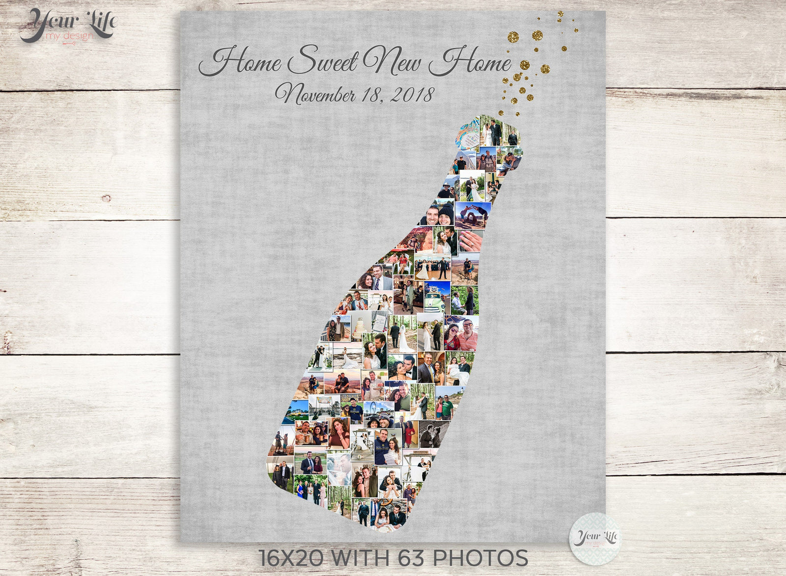 CHAMPAGNE BOTTLE - Housewarming Gift, Photo Collage for Friends, Personalized Photo Collage