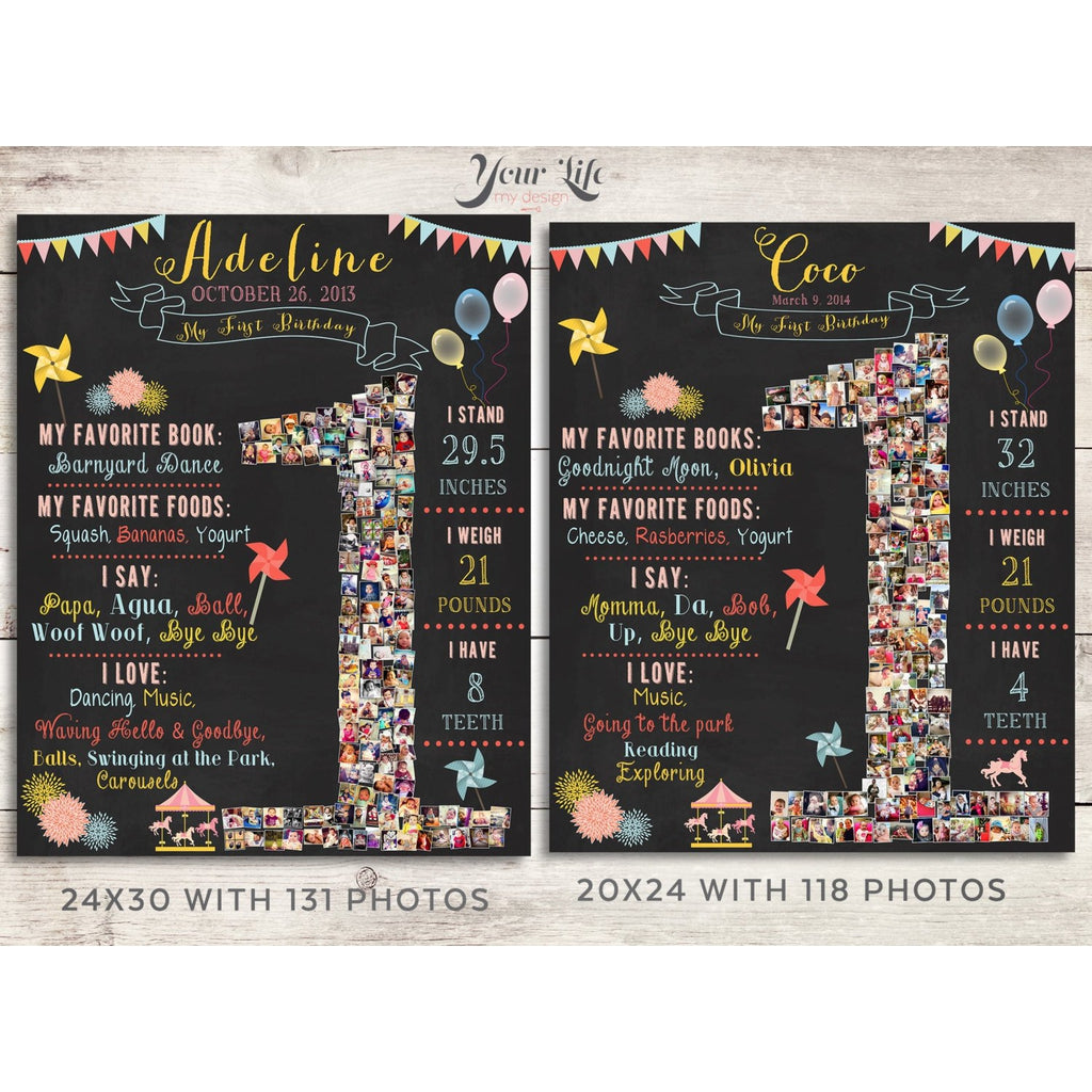 1st Birthday Photo Collage - Carnival & Pinwheels Party