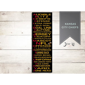 Kansas City Chiefs Sports Decor, Alphabet Football Art, Kids room, Nursery Art,  Man Cave Room Decor or Choose Your Own Football Colors