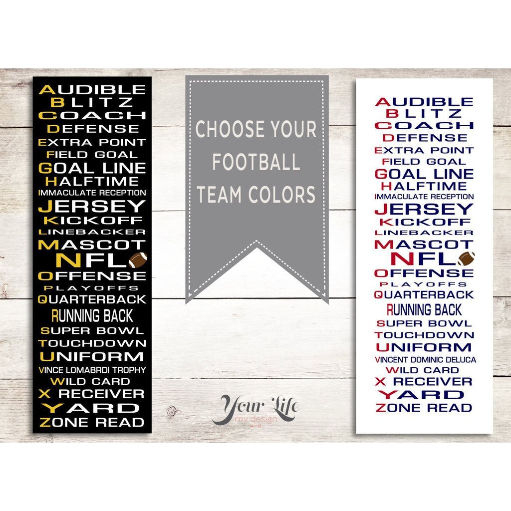 Kansas City Chiefs Sports Decor, Alphabet Football Art, Kids room, Nursery Art, Man Cave Room Decor or Choose Your Own Football Colors