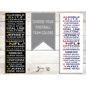Kansas City Chiefs Sports Decor, Alphabet Football Art, Kids room, Nursery Art, Man Cave Room Decor or Choose Your Own Football Colors
