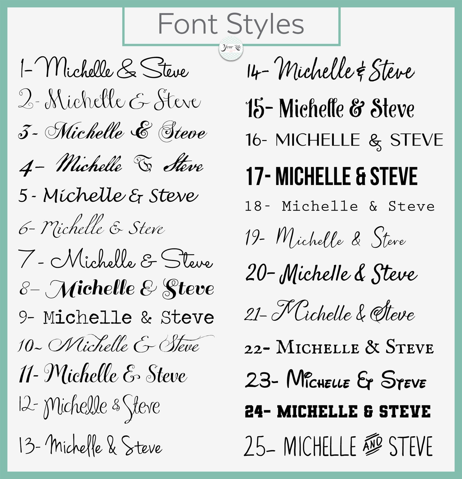 the font styles for the font styles