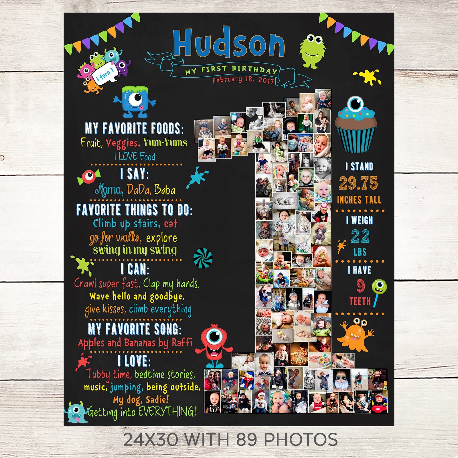 1st Birthday Photo Collage - Monsters Party | Photo Canvas Prints