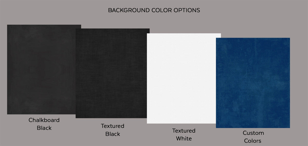 four different background color options: black, white, blue, and custom colors.