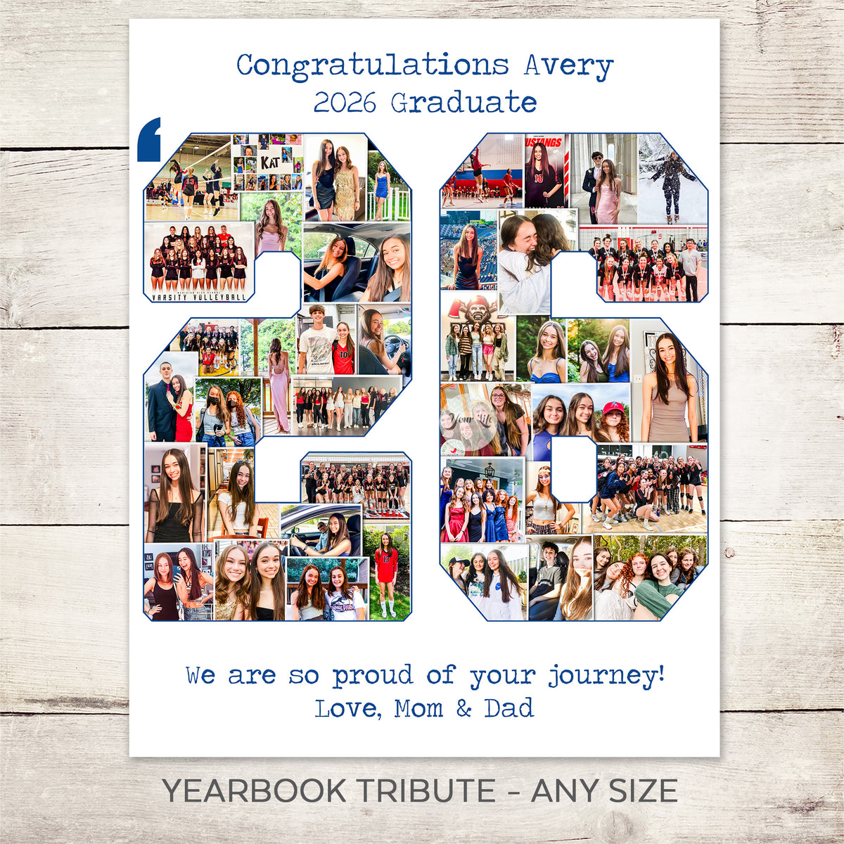 Custom senior yearbook photo collage page design for high school graduation tribute