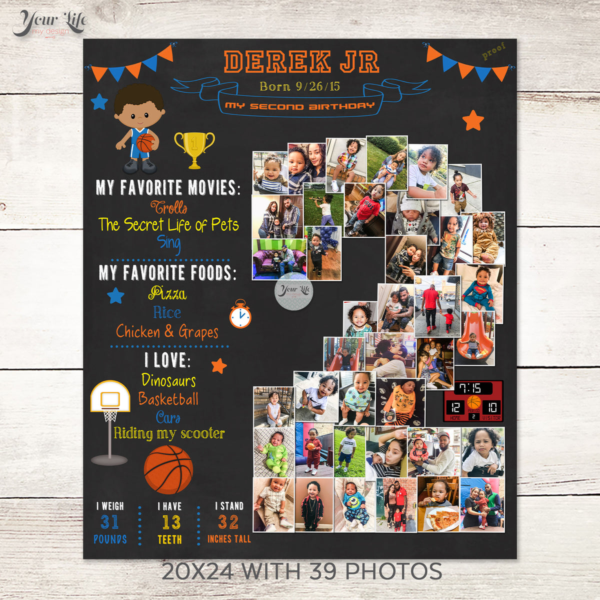 2nd Birthday Collage -  Basketball Hoops Party  | Photo Canvas Prints