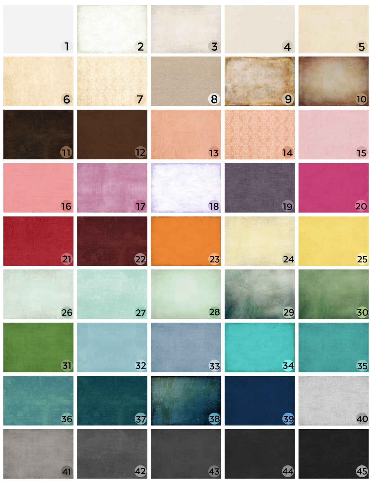 a grid of 24 different color swatches, each representing a unique color. The colors range from light to dark shades, and they are arranged in a 4x6 grid format.