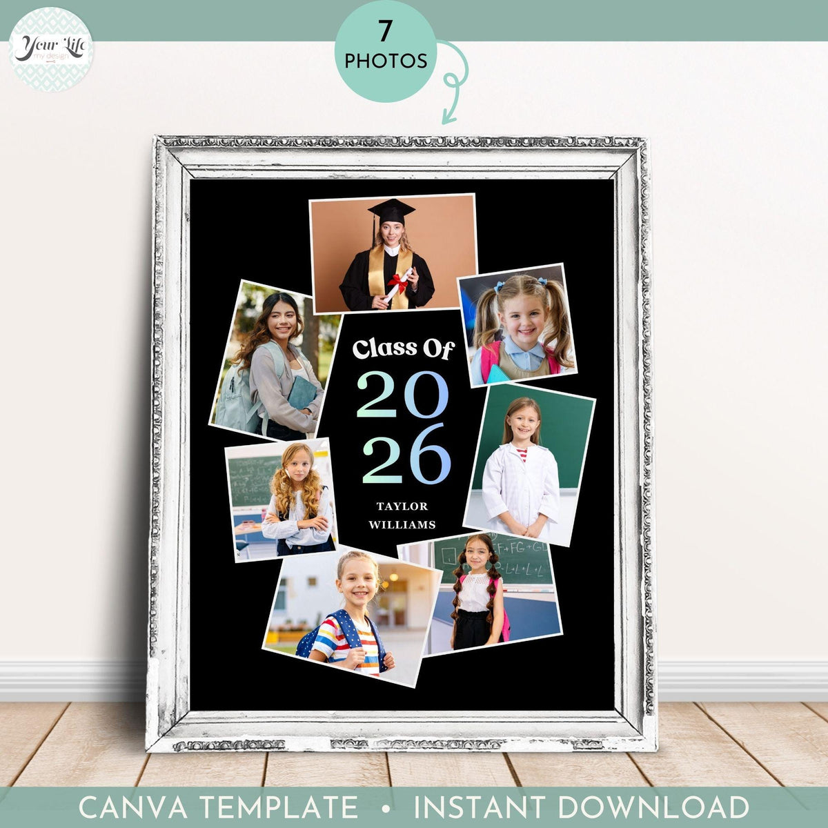 Class of 2026 Senior Tribute Memory Board | 7-Photo Graduation Photo Collage Template