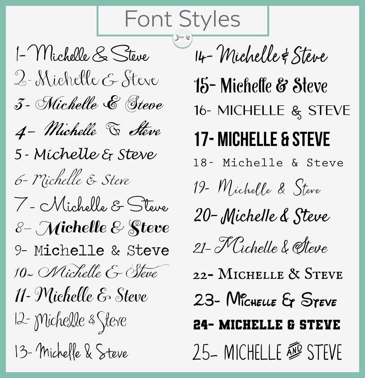 the font styles for the font styles