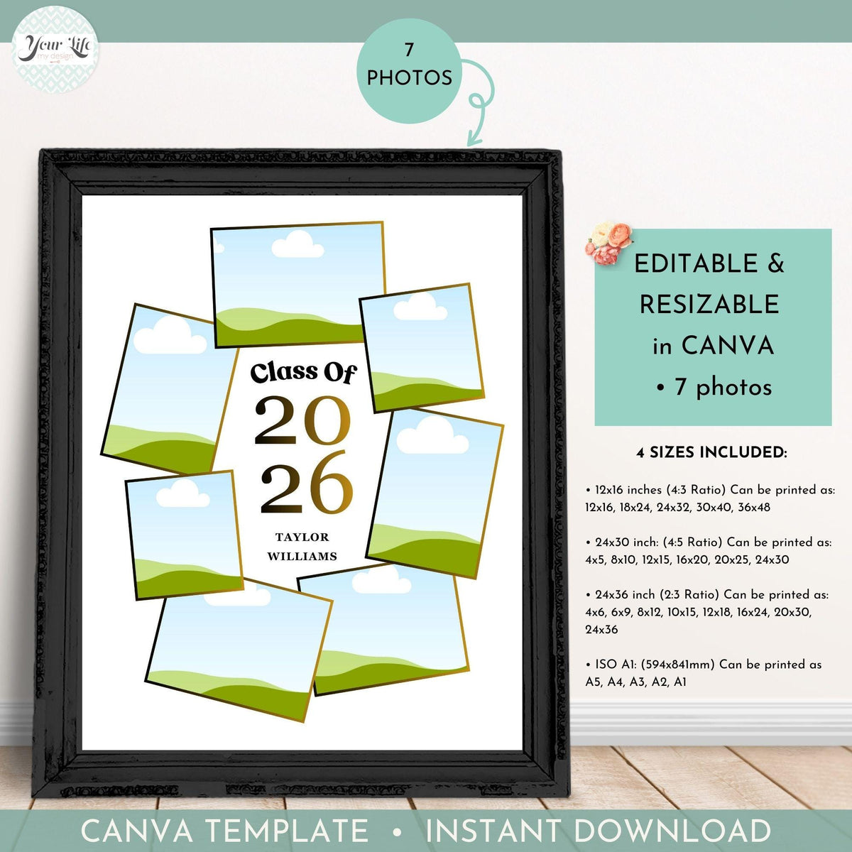 Class of 2026 Senior Tribute Memory Board | 7-Photo Graduation Photo Collage Template