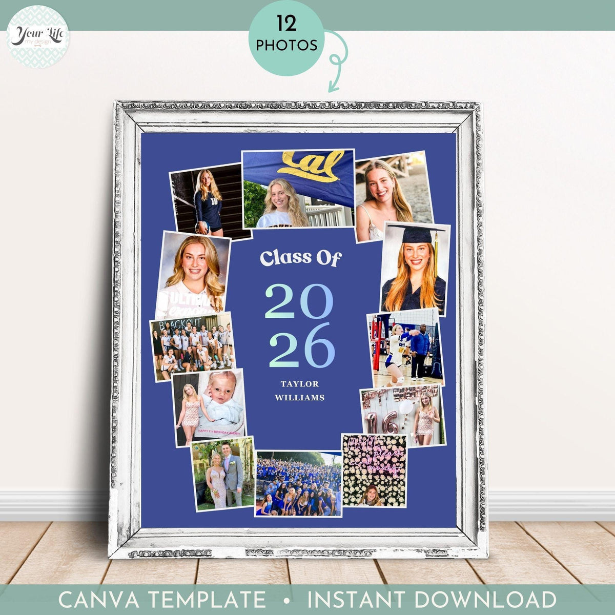 Graduation-themed collage template with 'Class of 2026' design on a blue background