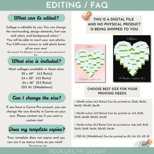 The image is a digital file that can be edited by you. You can change the text, design elements, font size, and colors, and background colors. You can even remove or add photo boxes all on your own.