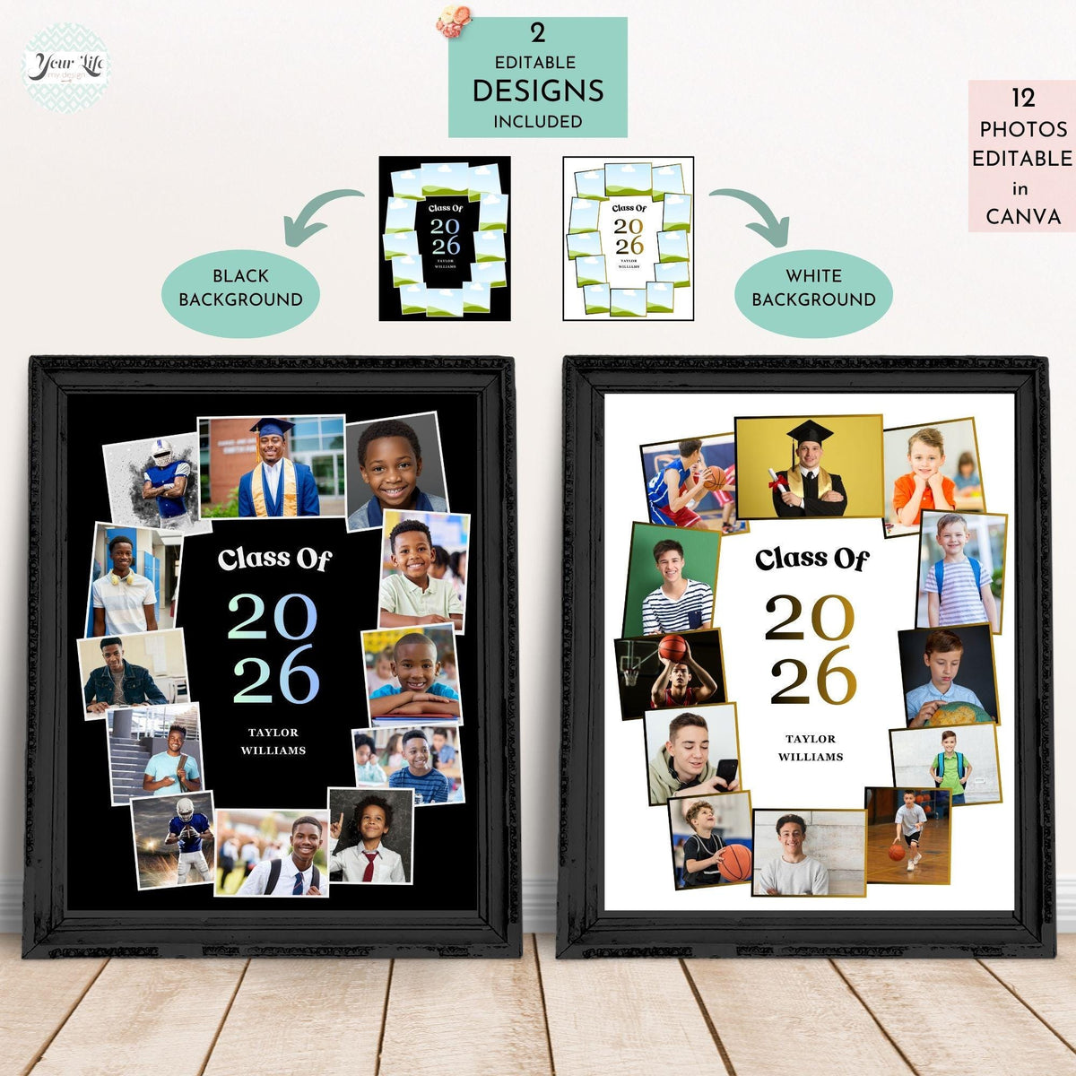 The image is a collage of graduation photos featuring students in various graduation attire, with the text "Class Of" and "2026" visible.