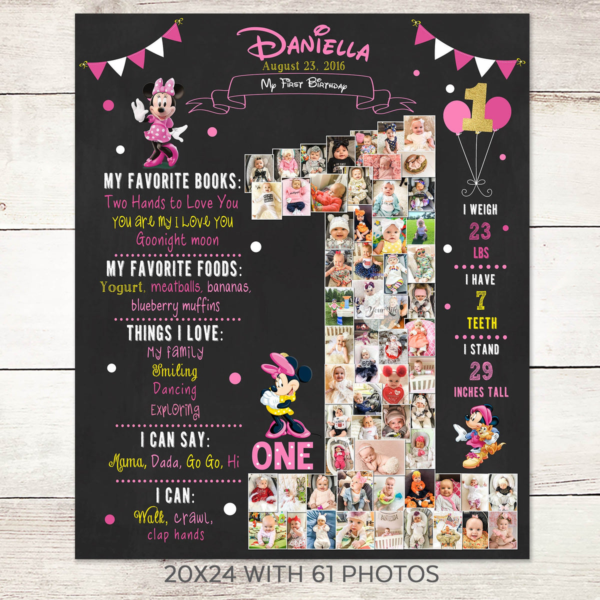 1st Birthday Photo Collage - Minnie Mouse Party  | Photo Canvas Prints