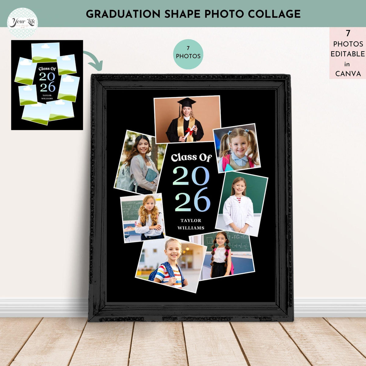 Class of 2026 Senior Tribute Memory Board | 7-Photo Graduation Photo Collage Template