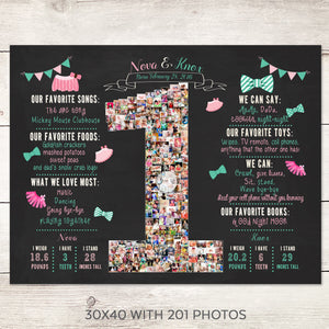 Twins - 1st Birthday Photo Collage - Tutus and Bowties