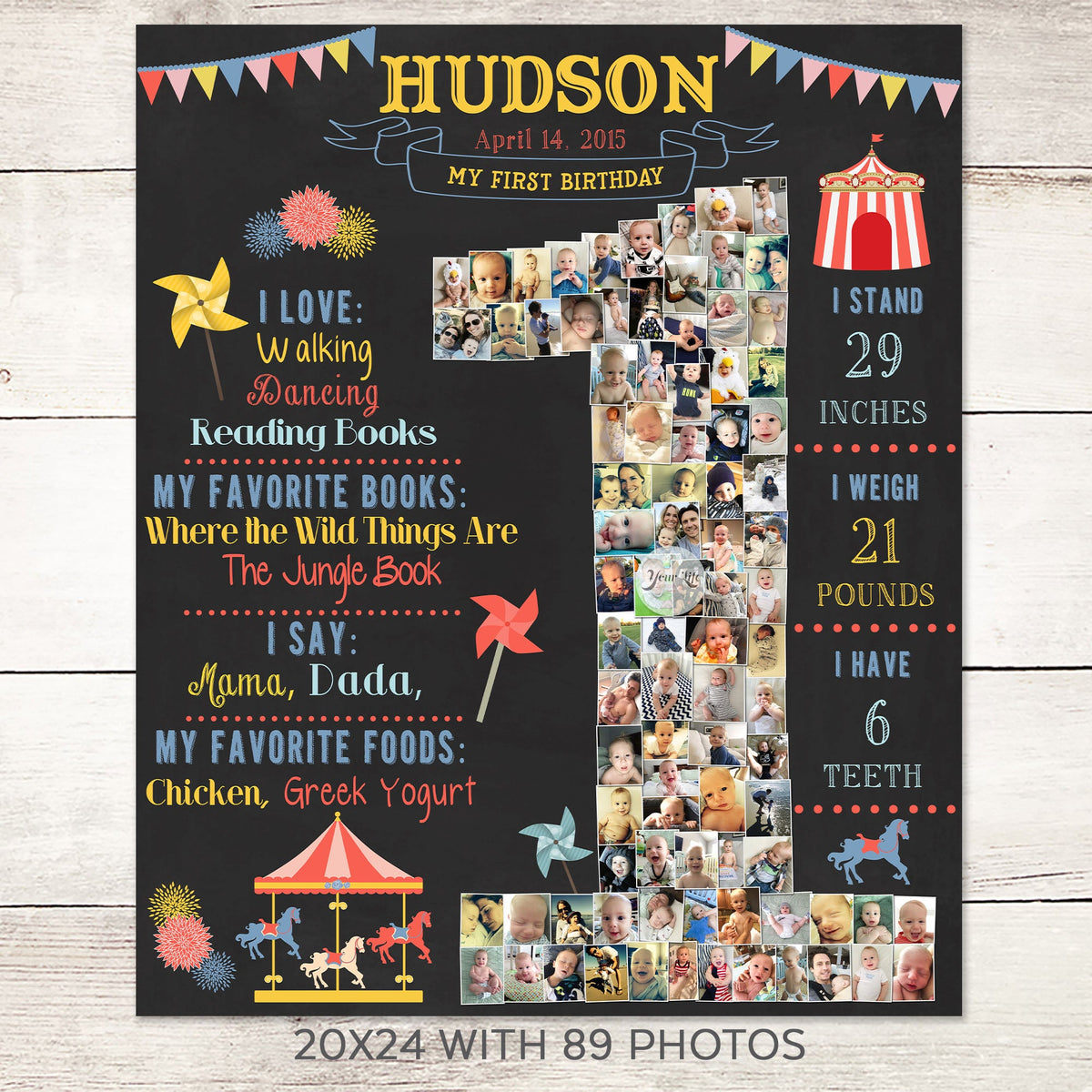 Circus Carnival 1st Birthday Photo Collage