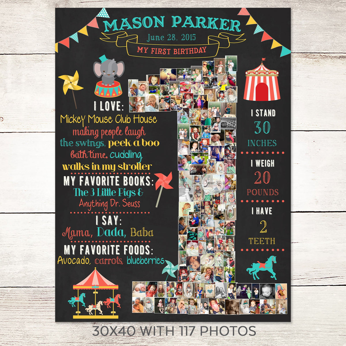 Circus Carnival 1st Birthday Photo Collage