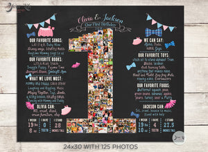 Twins - 1st Birthday Photo Collage - Tutus and Bowties