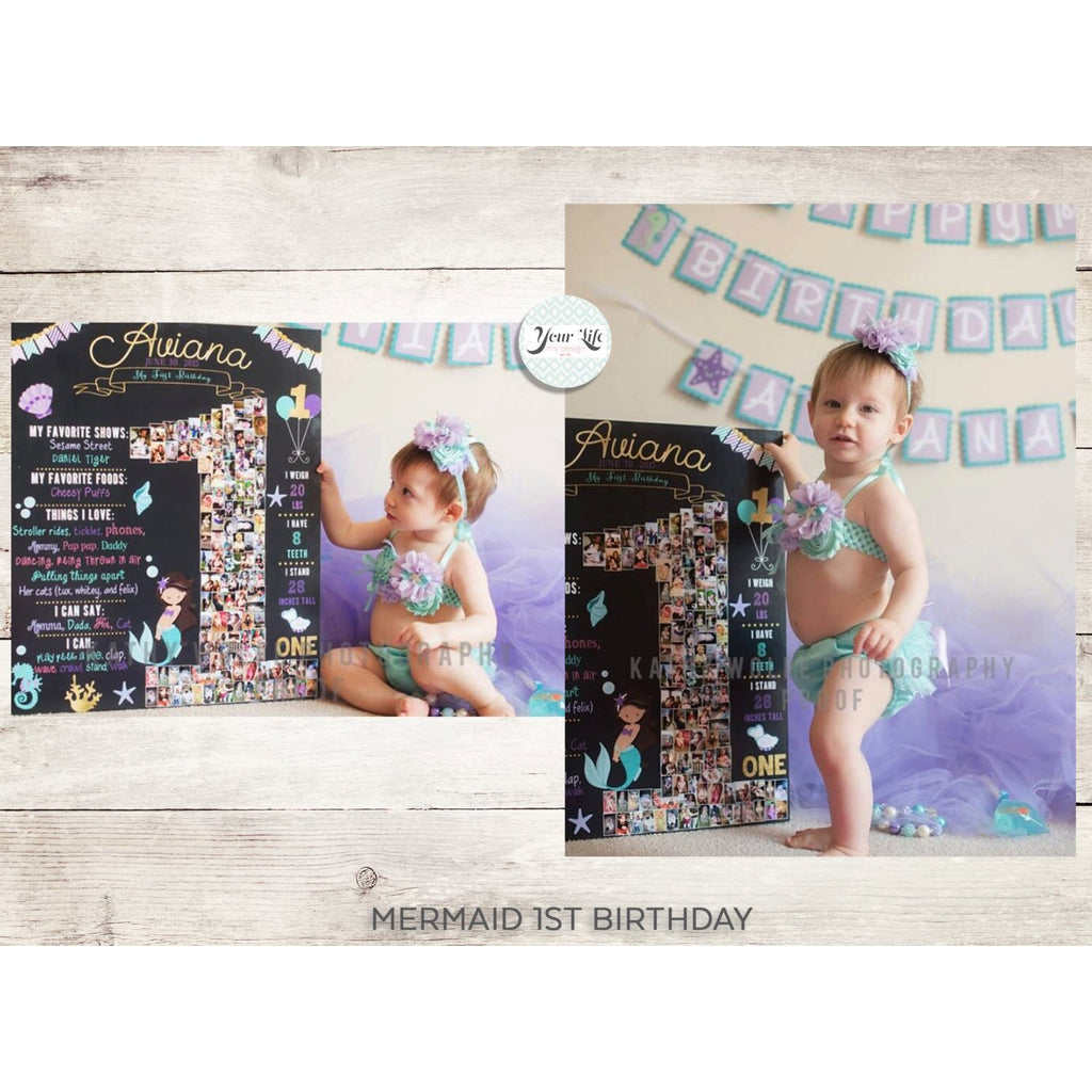 1st Birthday Photo Collage, Mermaid Party Purple Teal Gold | Photo Canvas Prints