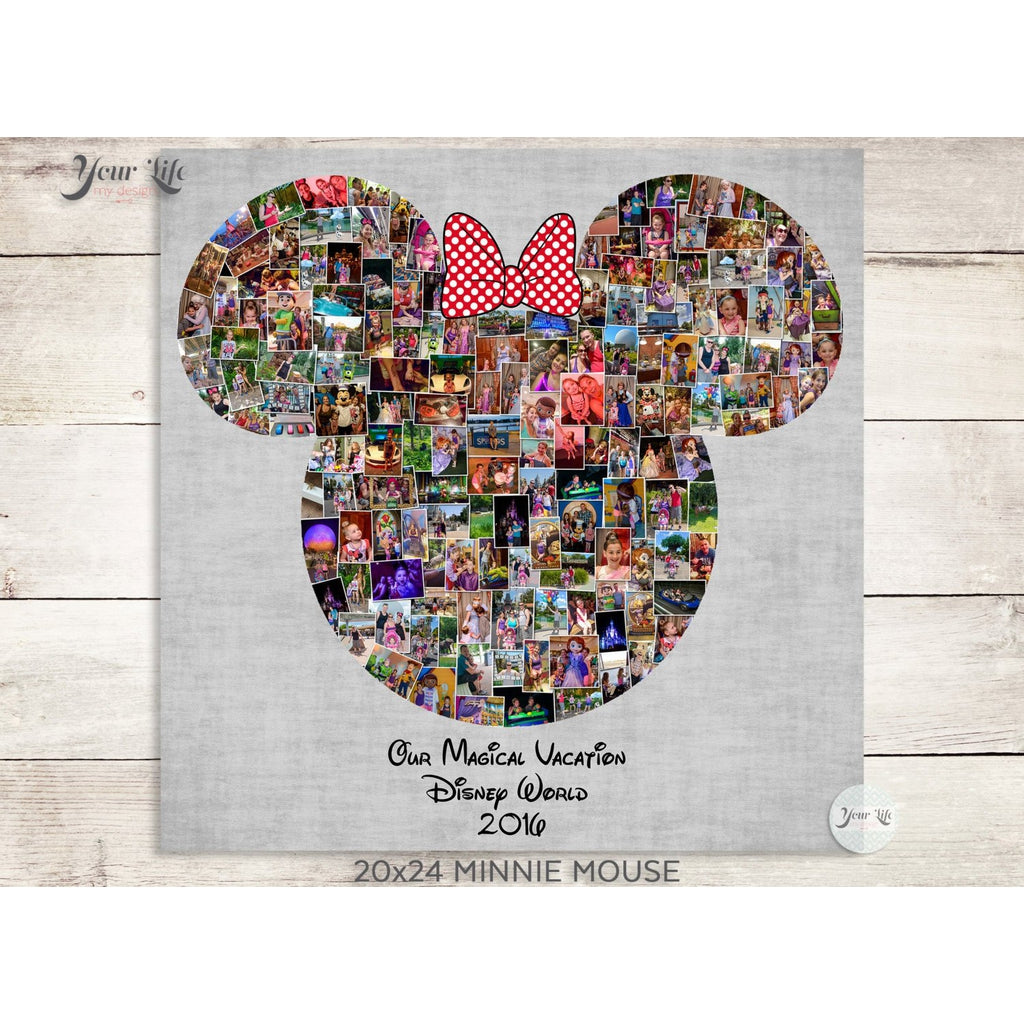 Minnie Mouse Photo Collage, Custom Minnie Head Shape ,Custom Photo Canvas Prints
