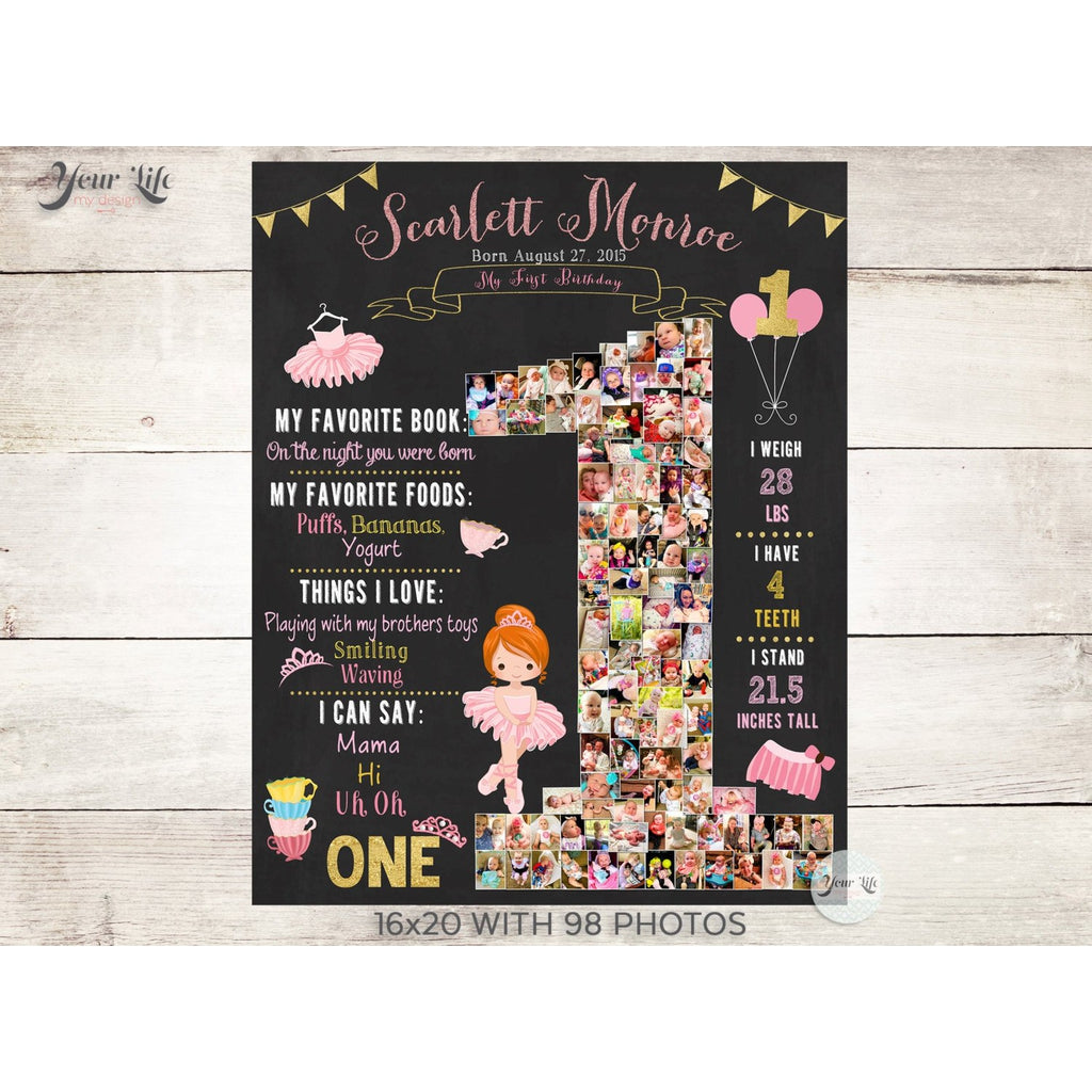 1st Birthday Photo CollageTutus - Tiaras, Teacups, Ballerina Party