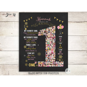 Winter Onederland 1st Birthday Photo Collage- Pink & Gold