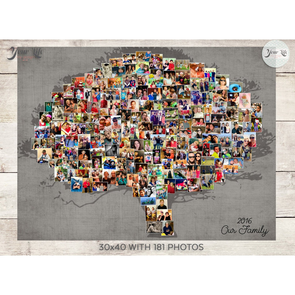 Family Tree Photo Collage, Tree Shape Custom Photo Canvas Prints
