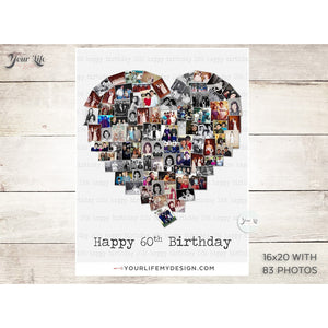 60th Birthday Heart Photo Collage