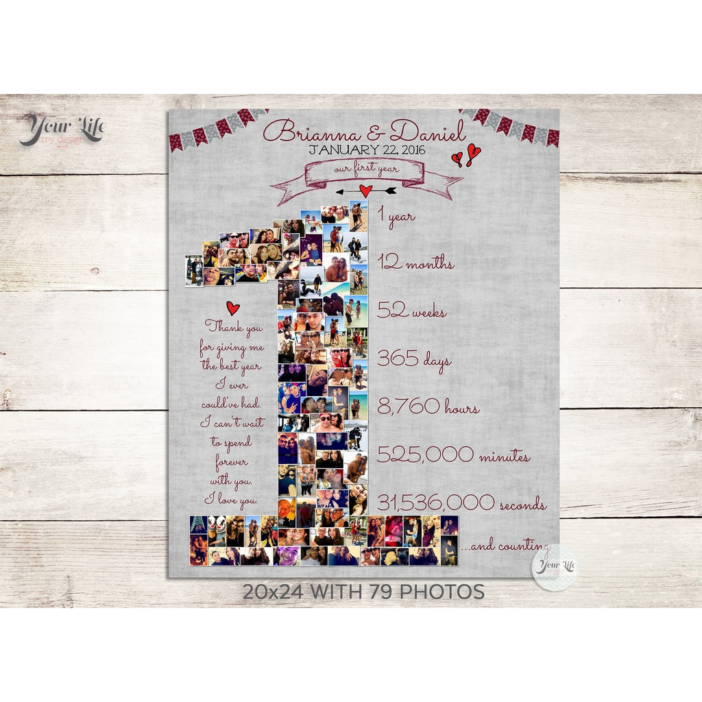1st Anniversary, Number &#39;1&#39; with &#39;Banners&#39; Photo Collage