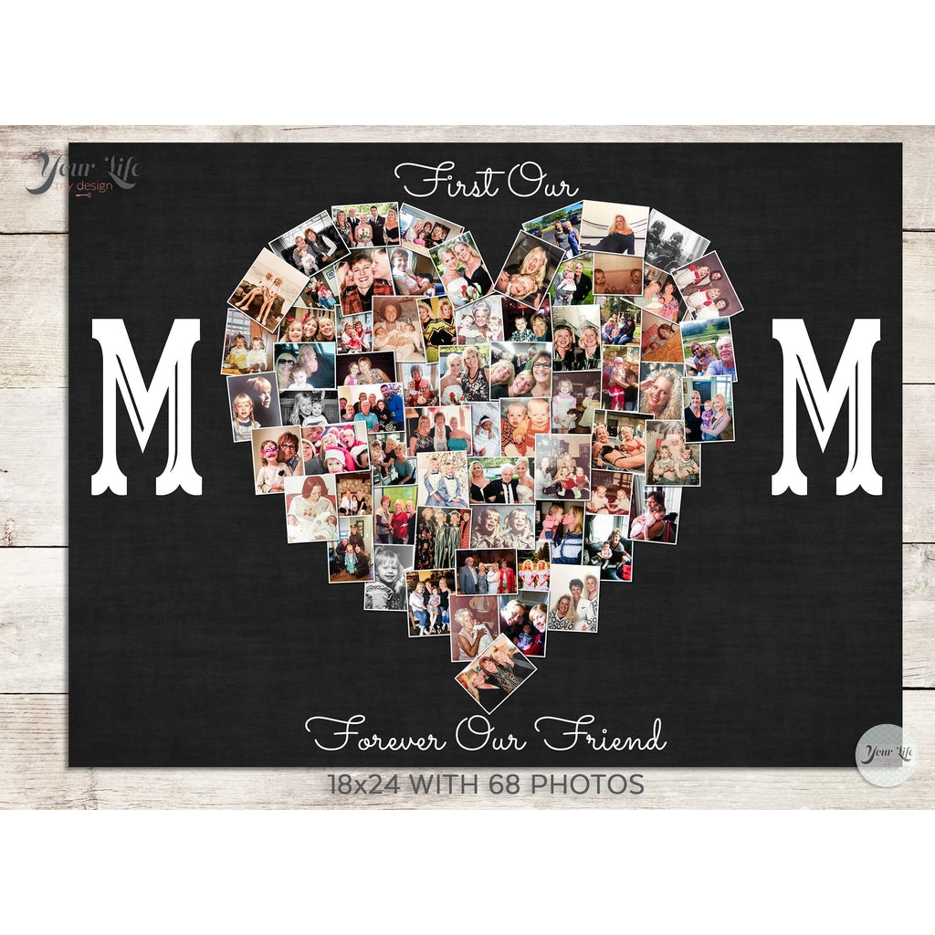 MOM Photo Collage Heart, Heart Shape Custom Photo Canvas Prints