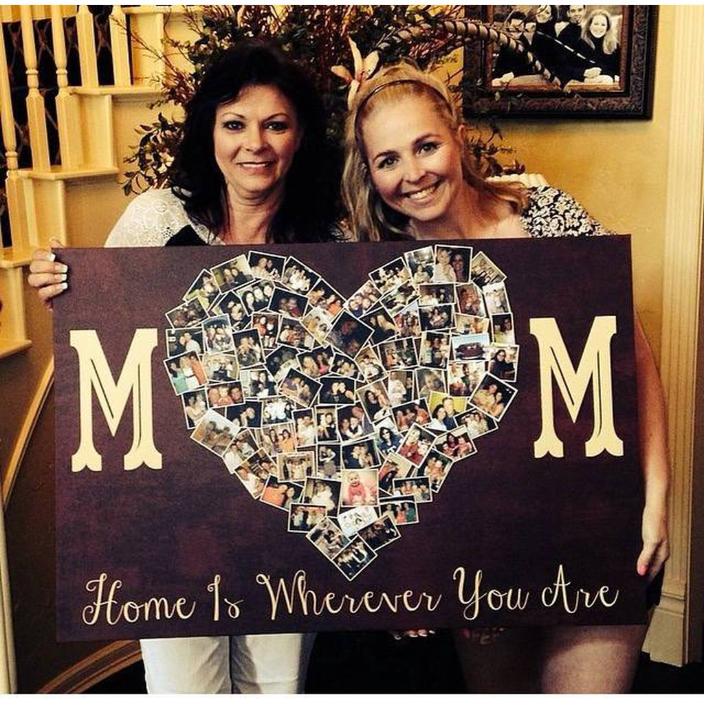 MOM Photo Collage Heart, Heart Shape Custom Photo Canvas Prints