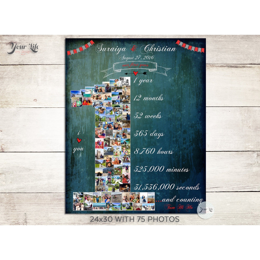 1st Anniversary, Number &#39;1&#39; with &#39;Banners&#39; Photo Collage