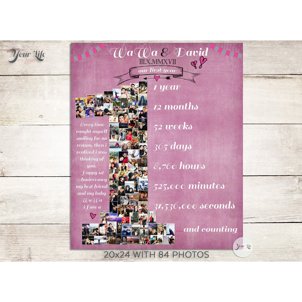 1st Anniversary, Number &#39;1&#39; with &#39;Banners&#39; Photo Collage